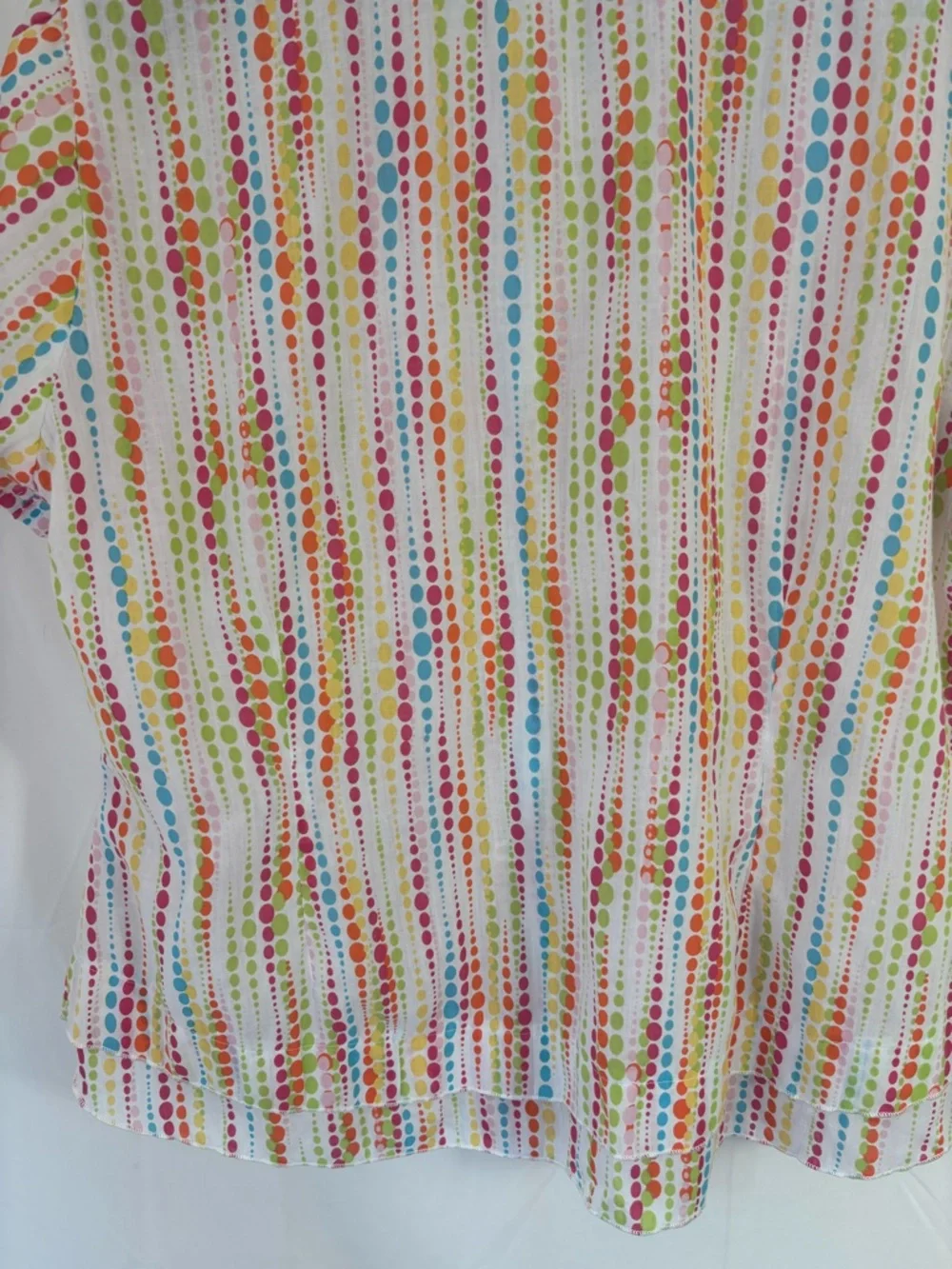 Cotton Blend White Rainbow Polka‎ Dot Lightweight Boho Short Sleeve Button Up M